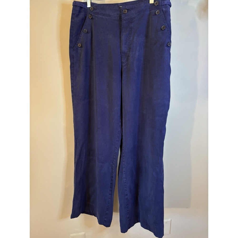 SUNDANCE‎ Navy Blue Wide Leg Lyocell Pants 16 Classic Nautical